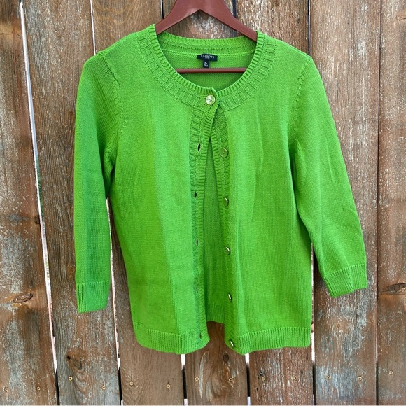 TALBOTS Women’s Green 3/4 Sleeves Button-Up Sweater Cardigan Medium Petite - Picture 1 of 13